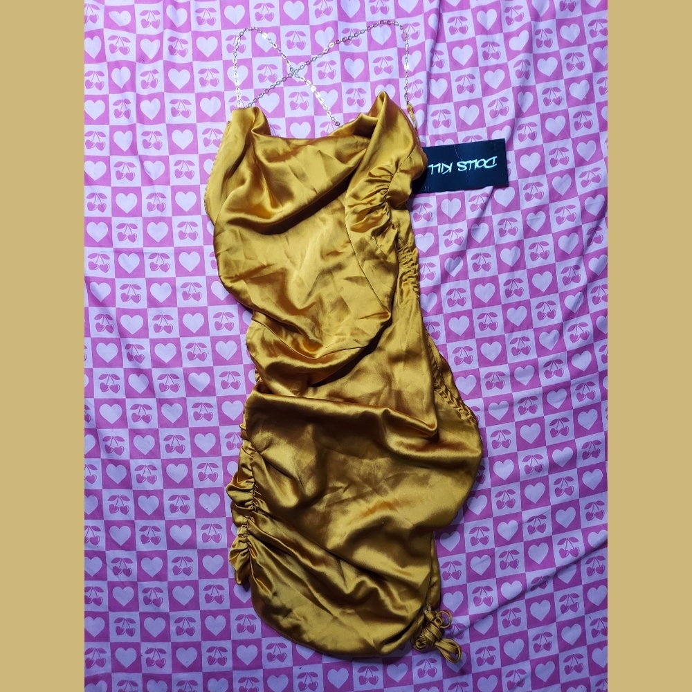 Horoscopez Strike It Rich Gold Satin Mini Dress